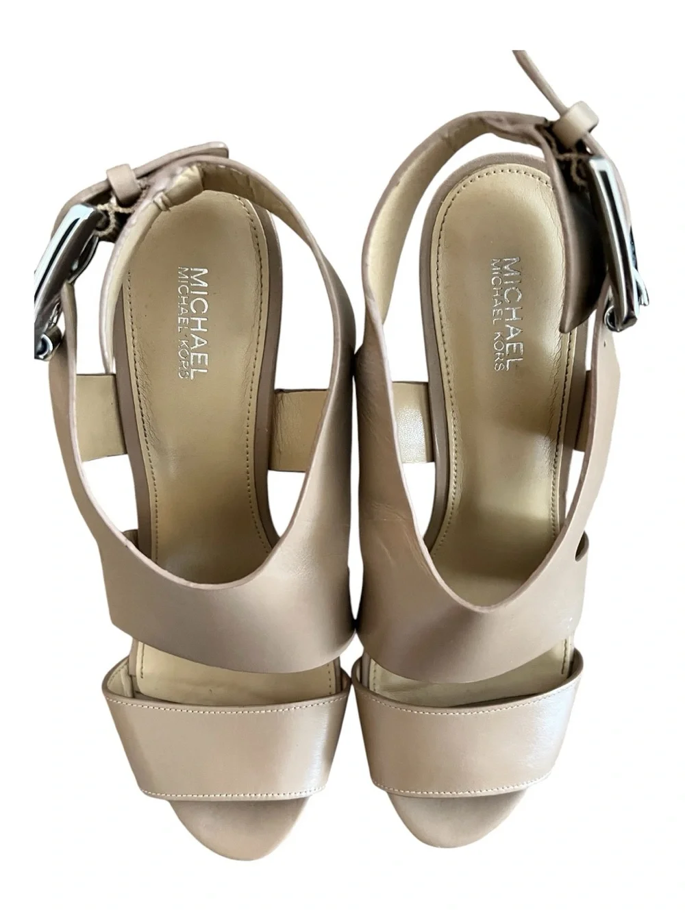 MICHAEL Michael Kors Carla Nude Leather Platform Sandals Heels Size 8M